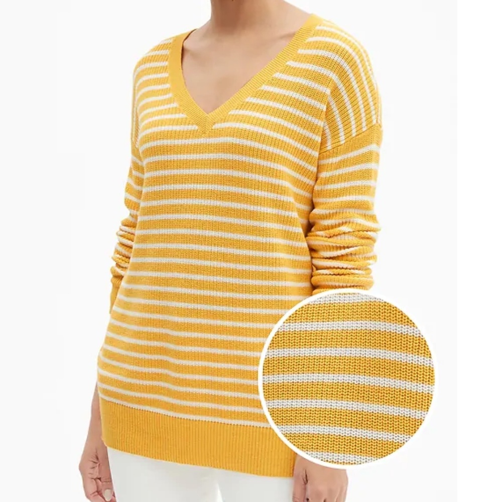GAP Gold Yellow White Striped V Neck Tunic Sweater
